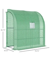7' x 3' x 7' Lean to Greenhouse, Walk-In Green House, Plant Nursery with 2 Roll-up Doors and Windows, Pe Cover and 3 Wire Shelves, Green