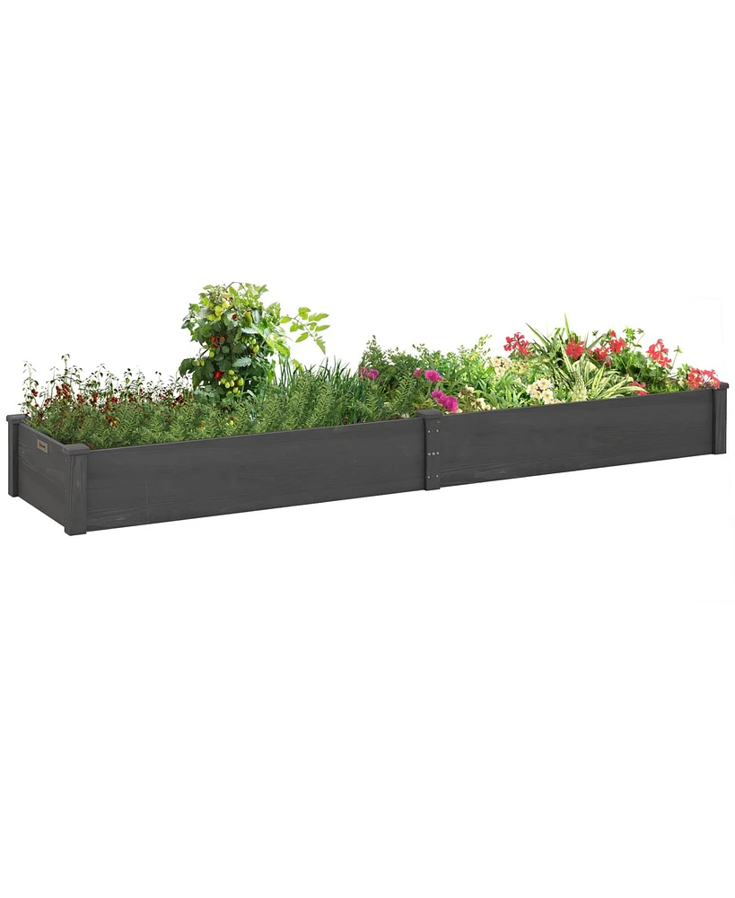 Simplie Fun 8x2ft Wooden Raised Garden Bed Kit, Elevated Planter with 2 Boxes, Self Draining Bottom and Liner, Patio to Grow Vegetables, Herbs, and Fl