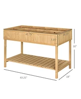 43x18x30in Raised Garden Bed with 8 Pockets and Shelf, Wooden Elevated Planter Box with Legs to Grow Herbs, Vegetables, and Flowers, Natural