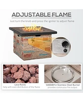 32 Inch Outdoor Propane Gas Fire Pit Table, 50,000 Btu Auto-Ignition Square Faux Ledge Stone Gas Firepit with Lava Rocks and Rain Cover, Csa Certifica
