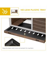 Wooden Rabbit Hutch Indoor Outdoor, Elevated Bunny Cage with No Leak Tray Enclosed Run with Wheels, Ideal for Guinea Pigs and Small Animals, Brown