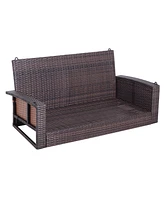 2 Person Wicker Hanging Swing Bench, Front Porch Swing Outdoor Chair with Cushions 550 lbs. Weight Capacity for Backyard, Garden, Cream White