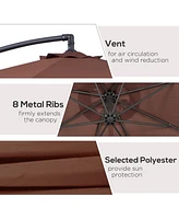 10' Cantilever Hanging Tilt Offset Patio Umbrella with Uv & Water Fighting Material and a Sturdy Stand, Brown