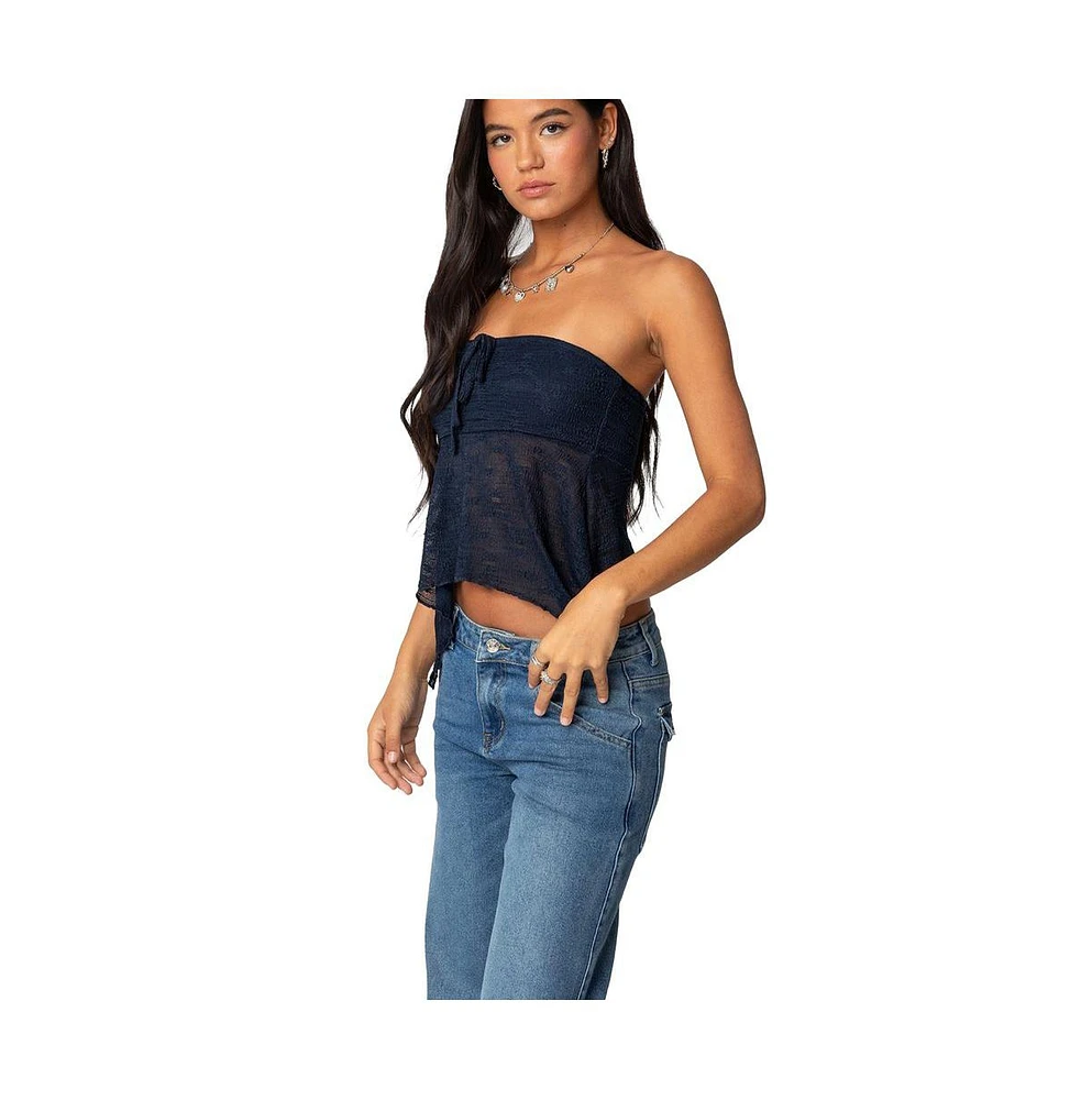 Edikted Women's Embroidered Sheer Strapless Top