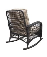 Simplie Fun 3 Pieces Conversation Set, Outdoor Wicker Rocker Patio Bistro Set, Rocking Chair with Glass Top Side Table