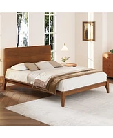 Mid-Century Modern Queen Size 12 Inch Bamboo Wood Platform Bed with Wood Slat Support, No Box Spring Needed, Easy Tool-Free Assembly