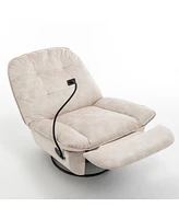 Ivory recliner, reclining lazy chair, mobile phone holder, large and comfortable reading chair, swivel gliding rocking chair, gold-stamped velvet