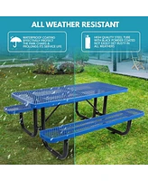 6 ft. Rectangular Outdoor Steel Picnic Table with umbrella pole in Blue