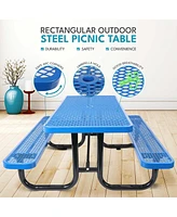 Simplie Fun 6 ft. Rectangular Outdoor Steel Picnic Table with umbrella pole in Blue