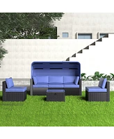 Streamdale Furniture Outdoor Daybed with Canopy, Convertible Patio Sofa Set with Lifting Table, Uv