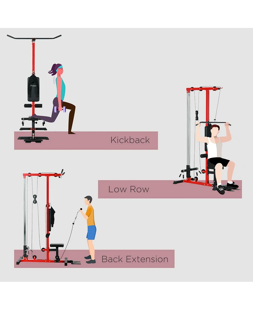 Streamdale Furniture Cable Machine, Lat Machine with High and Low Pulley Stations, Cable Row Machine with Adjustable Seat and Flip