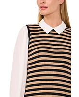 CeCe Women's Stripe Vest Twofer Long Sleeve Sweater