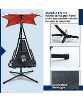 Orange Oasis: Ergonomic Hammock Chair with Umbrella and Pillow