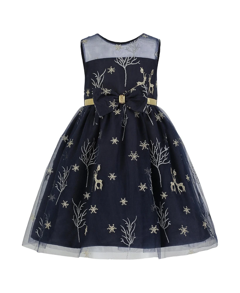 Blueberi Boulevard Toddler and Little Girls Fit-and-Flare Winter Deer Glitter Tulle Dress