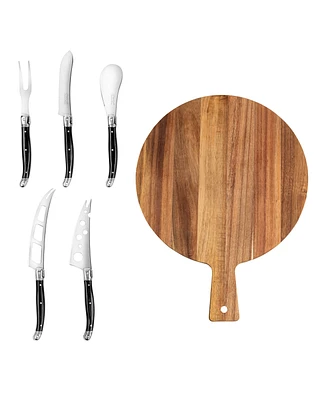 French Home Laguiole 6-Piece Artisan Cheese Knife Set and Round Wood Board