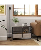39.5" Dog Crate Furniture End Table, Wooden Dog Kennel Indoor Pet House with 3 Doors, for Small to Large Dogs