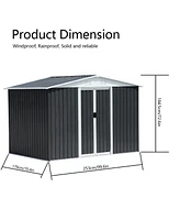 Streamdale Furniture Outdoor Storage Garden Bike Shed 8x6 Feet Apex Roof Dark Grey With Aluminum alloy frame and sliding door