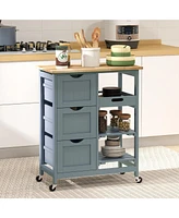 Streamdale Furniture Rolling Kitchen Island Cart, Bar Serving Cart, Compact Trolley on Wheels with Wood Top, Shelves & Drawers for Home Dining Area, G