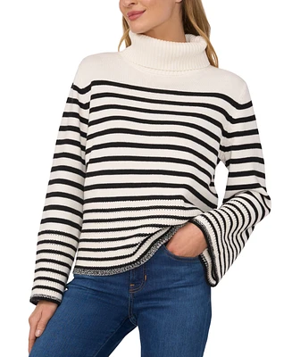 CeCe Women's Turtle Neck Stripe Sweater