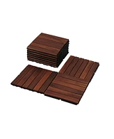 Streamdale Furniture Acacia Wood Interlocking Deck Tiles Striped Pattern, 20 Pcs 12" x 12" Square Acacia Hardwood Outdoor Flooring for Patio, Bancony,