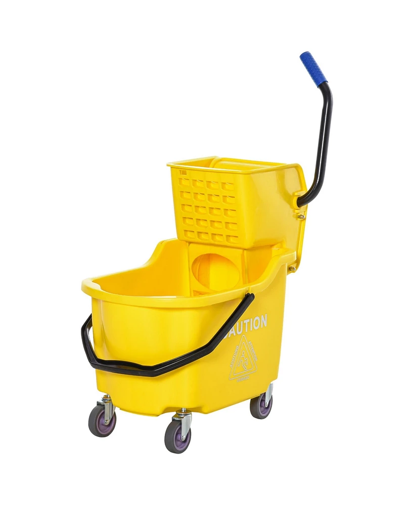 Streamdale Furniture Mop Bucket Cart with Side Press Wringer, Metal Handle and 34 Quart Capacity, Yellow