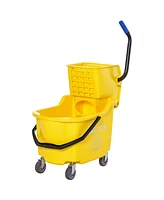 Streamdale Furniture Mop Bucket Cart with Side Press Wringer, Metal Handle and 34 Quart Capacity, Yellow