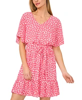 CeCe Women's Valentine Heart-Print Dolman Sleeve Tie-Waist Dress