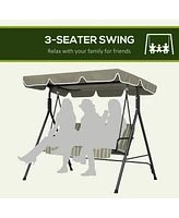 3-Seat Outdoor Swing Chair with Removable Cushion & Canopy