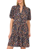 CeCe Women's Floral Ruffled Short Puff-Sleeve Dress