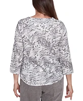 Alfred Dunner Petite Copenhagen Monotone Animal-Print Top