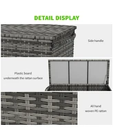 83 Gallon Deck Box, Large Outdoor Storage Chest, Pe Wicker Trunk for Outside on Wheels for Garden Tools, Pool Supplies & Patio Furniture Cushions, Gra