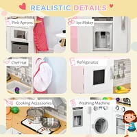 Simplie Fun Corner Play Kitchen Set with Sound Effects and Tons of Countertop Space, Large Wooden Kitchen with Washing Machine, Food Toys, Ice Maker,