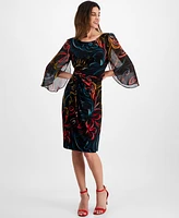 Connected Women's Chiffon Cape-Sleeve Sheath Dress