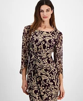 Connected Women's 3/4-Sleeve Printed Sheath Dress