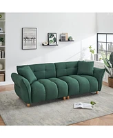 93.70 inches long, Teddy Sofa Fabric, with two matching pillows and three spacious and comfortable seats, for Apartment Office Living Room - Green