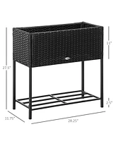 Simplie Fun Raised Garden Bed, Elevated Planter Box with Rattan Wicker Look, Tool Storage Shelf, Portable Design for Herbs, Vegetables, Flowers, Black