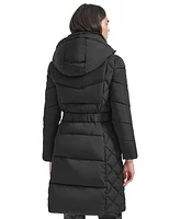 Calvin Klein Women's Diamond Quilted Side Belted Hooded Puffer Coat