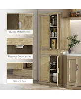 72" Tall Pantry Cabinet with Rattan Decorated Panel, Freestanding Boho Kitchen Storage Cabinet with 4 Doors, Drawer, 5-Tier Shelf and Adjustable