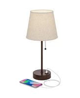 360 Lighting Justin Modern Accent Table Lamps 18 1/4" Tall Set of 2 with Usb Charging Ports Marbled Bronze Metal Oatmeal Drum Shade for Bedroom Living