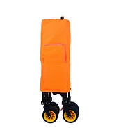 Simplie Fun Big large capacity Folding cart Extra Long Extender Wagon Cart Folding Wagon Garden Shopping Beach Cart (black +orange)