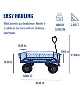 3 cu. ft. 300 lbs. Capacity Removable Sides Metal Steel Mesh Heavy Duty Utility Wagon Outdoor Garden Cart in Blue
