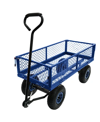 Streamdale Furniture 3 cu. ft. 300 lbs. Capacity Removable Sides Metal Steel Mesh Heavy Duty Utility Wagon Outdoor Garden Cart in Blue