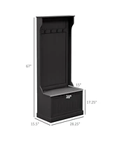 Streamdale Furniture 28" 3-In-1 Entryway Hall Tree with Storage Bench, Coat Rack with Four Hooks and Shoe Storage, Black