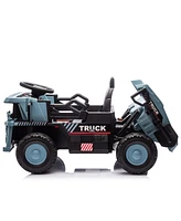 12V Kids Ride On Dump Truck W/Parents Control,2wd, Rear-wheel suspension, Electric Dump Bed and Extra Shovel, Multimedia function with Bluetooh and Mu