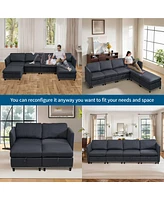 Simplie Fun Convertible Sectional Sofa with Storage Seat 6 Seat Sofa with Reversible Chaise U Shaped Sectional Couch for Living Room, Dark Grey