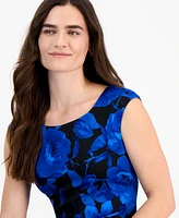 Connected Women's Printed Boat-Neck Cap-Sleeve Dress