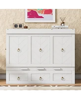 Full Size Murphy Bed with Usb Port and a Large Drawer, Gray