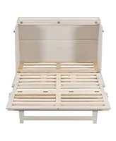Full Size Murphy Bed with Large Drawers, Brushed White