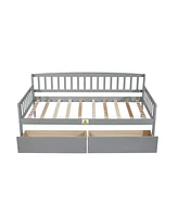 Simplie Fun Twin-size Pine Wood Daybed with two Storage Drawers, Sofa Bed with Bed Platform of 10 Support Slats, Grey