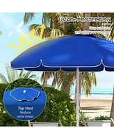 Streamdale Furniture 5.7' Portable Beach Umbrella with Tilt, Adjustable Height, 2 Cup Holders & Hooks, Uv 40+ Ruffled Outdoor Umbrella with Vented Can